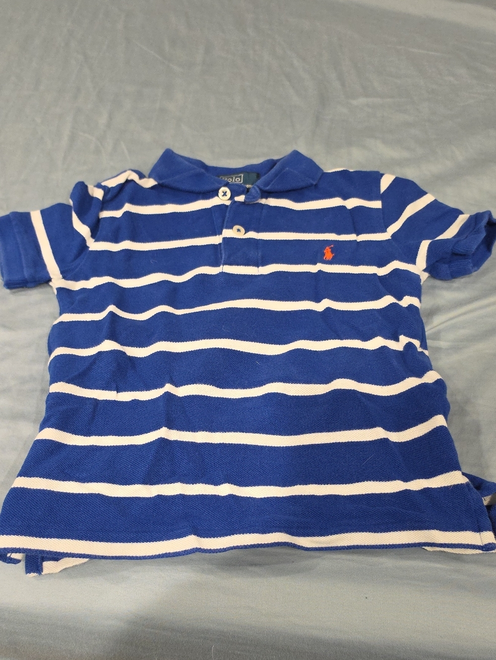 Ralph Lauren Royal Blue & White Striped Polo with Orange Logo